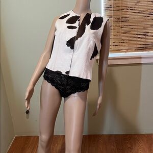 Cache Black Brown and White Calf hair CowPrint Vest L